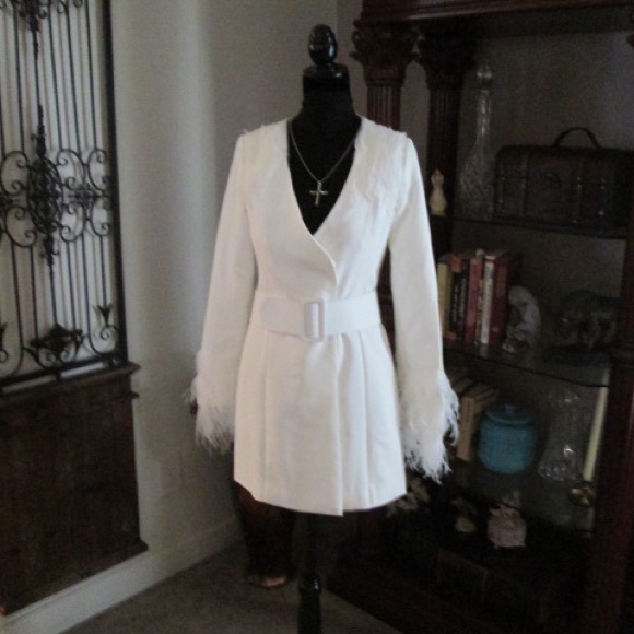 🚫LINDA S . BUNDLE MILAN FEATHERED COAT DRESS S LG - Picture 7 of 8